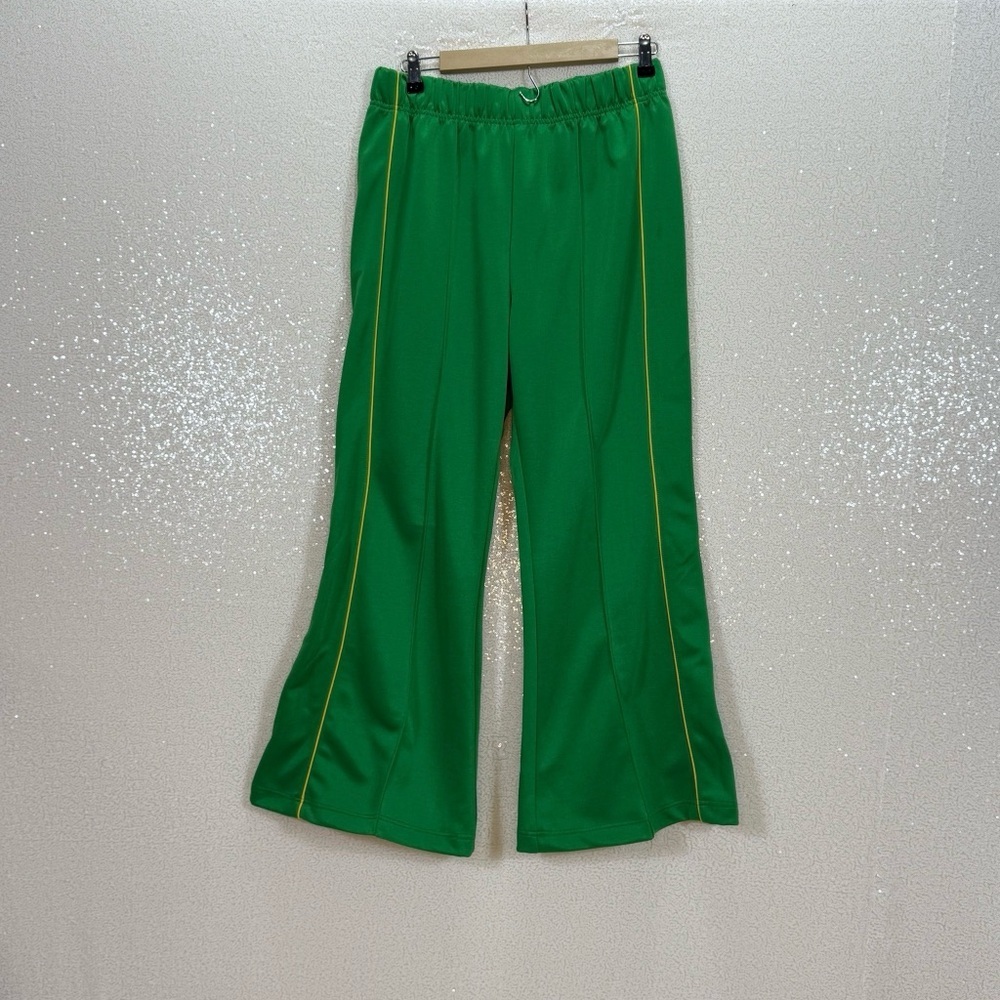 BDG Josie Tricot High-Waisted Flare Pants Bright Green Elastic Waist Retro Large - Picture 11 of 16